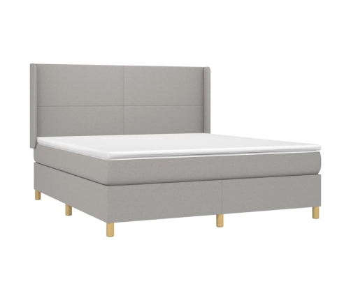 Cama box spring colchón y luces LED tela gris claro 180x200 cm
