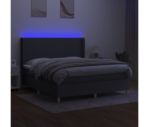 Cama box spring colchón y luces LED tela gris oscuro 180x200 cm