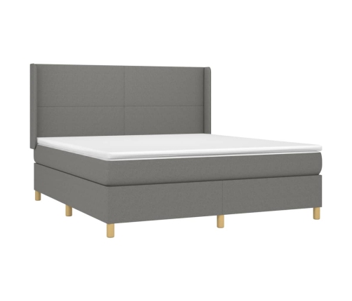 Cama box spring colchón y luces LED tela gris oscuro 180x200 cm