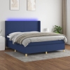 Cama box spring colchón y luces LED tela azul 180x200 cm