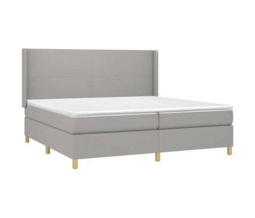 Cama box spring con colchón tela y LED gris claro 200x200 cm