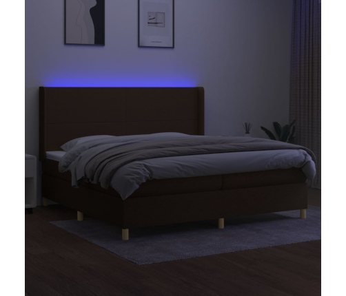 Cama box spring colchón luces LED tela marrón oscuro 200x200 cm