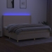 Cama box spring colchón y luces LED tela crema 200x200 cm