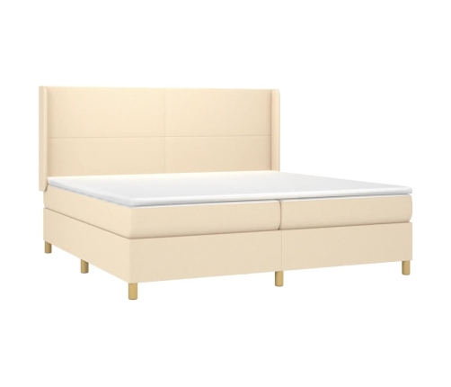 Cama box spring colchón y luces LED tela crema 200x200 cm