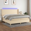 Cama box spring colchón y luces LED tela crema 200x200 cm