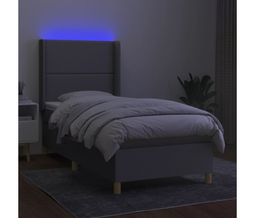 Cama box spring colchón y luces LED tela gris claro 80x200 cm