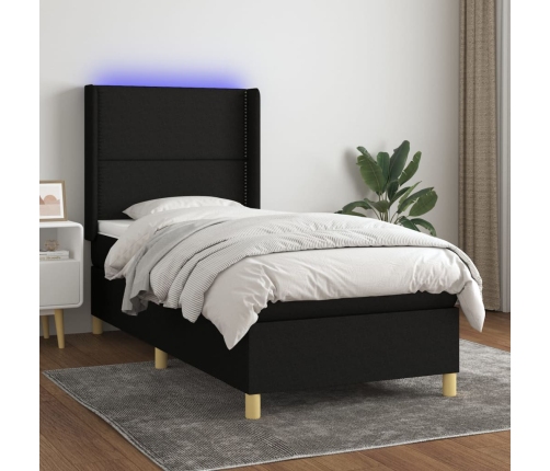 vidaXL Cama box spring colchón y luces LED tela negro 80x200 cm