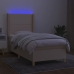 Cama box spring colchón y luces LED tela crema 80x200 cm