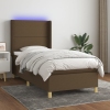 Cama box spring colchón y luces LED tela gris taupe 90x200 cm