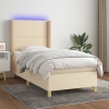 vidaXL Cama box spring colchón y luces LED tela crema 90x200 cm