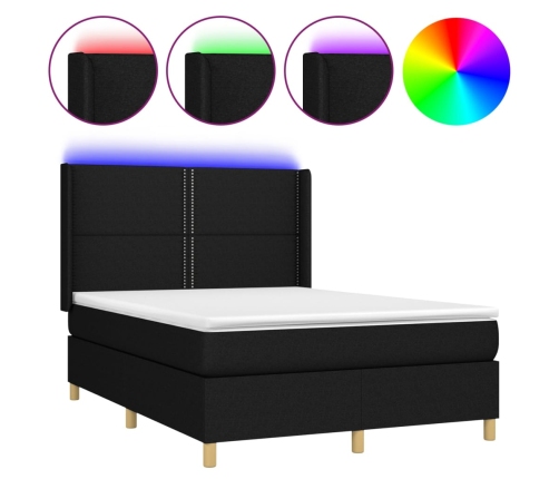 vidaXL Cama box spring colchón y luces LED tela negro 140x190 cm