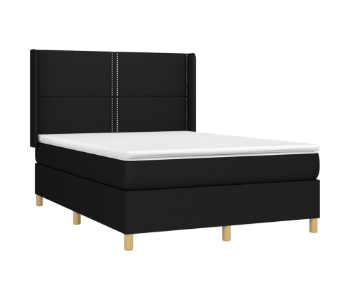 vidaXL Cama box spring colchón y luces LED tela negro 140x190 cm