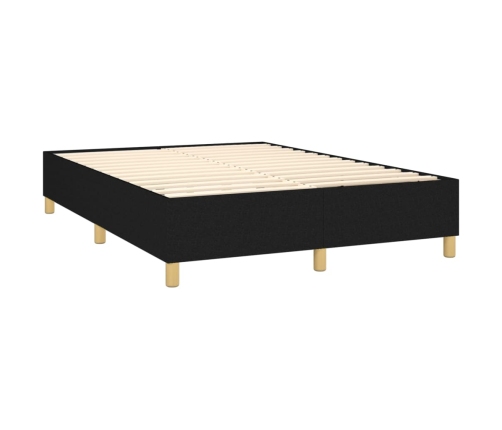 vidaXL Cama box spring colchón y luces LED tela negro 140x190 cm