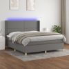 Cama box spring colchón y luces LED tela gris oscuro 180x200 cm