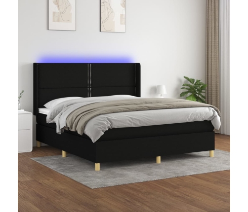 vidaXL Cama box spring colchón y luces LED tela negro 180x200 cm