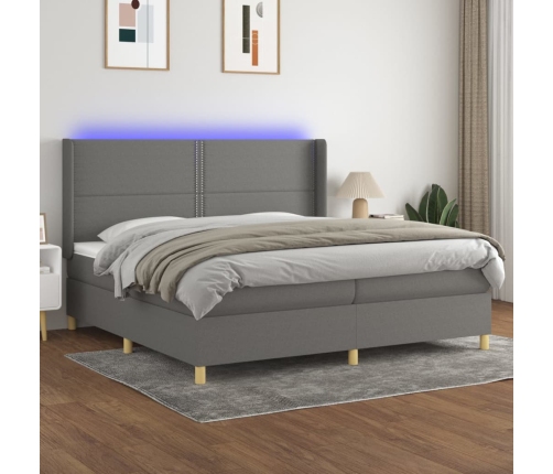 Cama box spring colchón y luces LED tela gris claro 200x200 cm