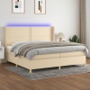 Cama box spring colchón y luces LED tela crema 200x200 cm