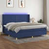 Cama box spring colchón y luces LED tela azul 200x200 cm