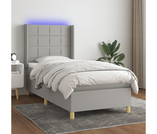 Cama box spring colchón y luces LED tela gris claro 80x200 cm