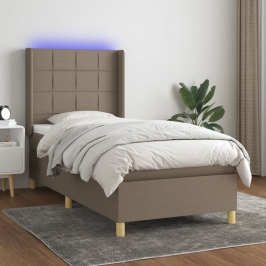 Cama box spring colchón y luces LED gris taupe 80x200 cm