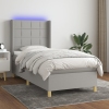 Cama box spring colchón y luces LED tela gris claro 90x190 cm