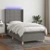 Cama box spring colchón y luces LED tela gris oscuro 90x190 cm