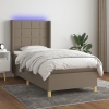 Cama box spring colchón y luces LED tela gris taupe 90x190 cm