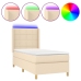 Cama box spring colchón y luces LED tela color crema 90x190 cm