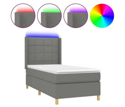 Cama box spring colchón y luces LED tela gris oscuro 100x200 cm