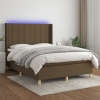 Cama box spring colchón luces LED tela marrón oscuro 140x190 cm