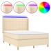 Cama box spring colchón y luces LED tela crema 140x200 cm