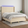 Cama box spring colchón y luces LED tela crema 140x200 cm