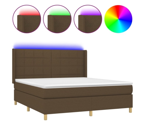 Cama box spring colchón luces LED tela marrón oscuro 160x200cm