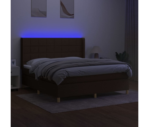 Cama box spring colchón luces LED tela marrón oscuro 160x200cm