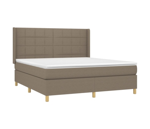 Cama box spring colchón y luces LED tela gris taupe 160x200 cm