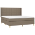 Cama box spring colchón y luces LED tela gris taupe 160x200 cm