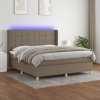 Cama box spring colchón y luces LED tela gris taupe 180x200 cm