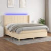 Cama box spring colchón y luces LED tela crema 180x200 cm