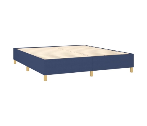 Cama box spring colchón y luces LED tela azul 180x200 cm