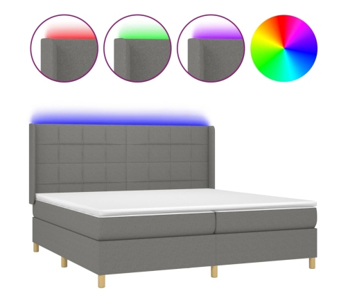 Cama box spring colchón y luces LED tela gris claro 200x200 cm