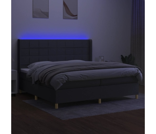 Cama box spring colchón y luces LED tela gris claro 200x200 cm