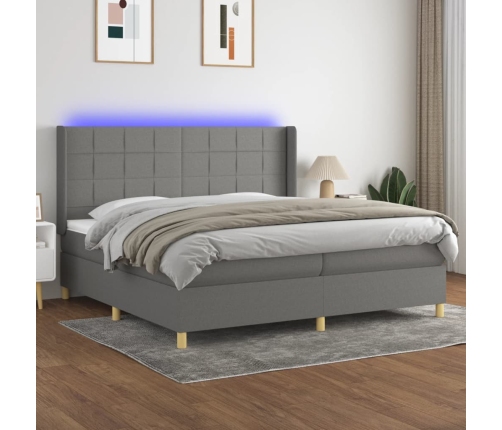 Cama box spring colchón y luces LED tela gris claro 200x200 cm