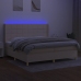 Cama box spring colchón y luces LED tela crema 200x200 cm