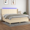 Cama box spring colchón y luces LED tela crema 200x200 cm