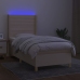 Cama box spring colchón y luces LED tela crema 80x200 cm