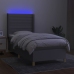 Cama box spring colchón y luces LED tela gris claro 90x190 cm