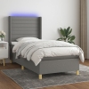 Cama box spring colchón y luces LED tela gris oscuro 90x190 cm