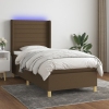 Cama box spring colchón y luces LED tela marrón oscuro 90x190cm