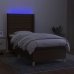 Cama box spring colchón luces LED tela marrón oscuro 100x200cm