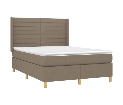 Cama box spring colchón y luces LED tela gris taupe 140x190 cm